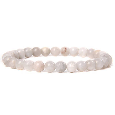 Natural White Crazy Agate Round Beaded Stretch Bracelet
