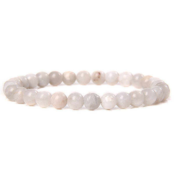 Natural White Crazy Agate Round Beaded Stretch Bracelet