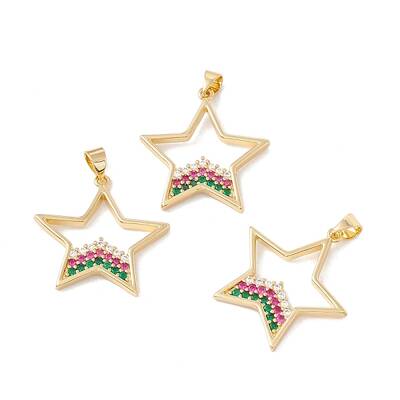 Brass Micro Pave Colorful Cubic Zirconia Pendants