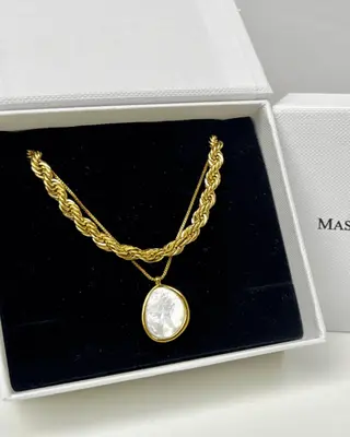 Best Trending 18K Gold Rope Chain + Pearl Pendant Necklace Set Gift on Sale for Women, Lady, Mother, Wife