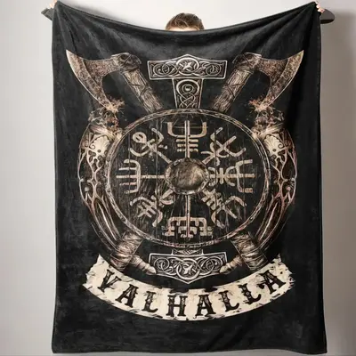 Viking Valhalla Pattern Bed Flannel Fleece Blanket, Soft Warm Throw Blanket, Air-conditioned Room Thickened Flannel Blanket, ...