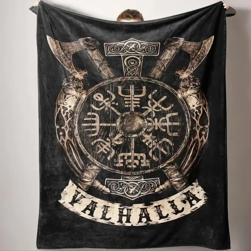 Viking Valhalla Pattern Bed Flannel Fleece Blanket, Soft Warm Throw Blanket, Air-conditioned Room Thickened Flannel Blanket, ...