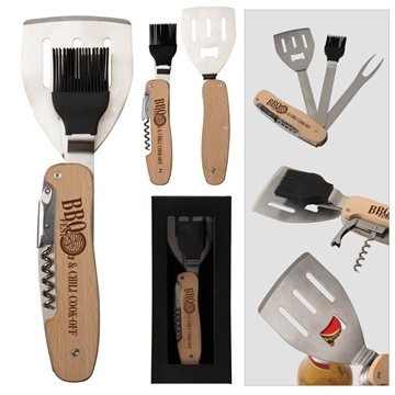 25 Customized 5-in-1 BBQ Multi Tool - Beechwood & Stainless Steel