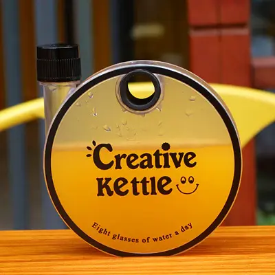 Creative Kettle Water Bottle Creative Round Bottle Drinkware For Outdoor Sport Flat Kettle Plastic Water Bottle Travel | Colo...
