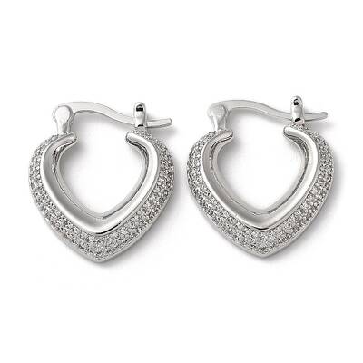 Heart Brass Cubic Zirconia Hoop Earrings