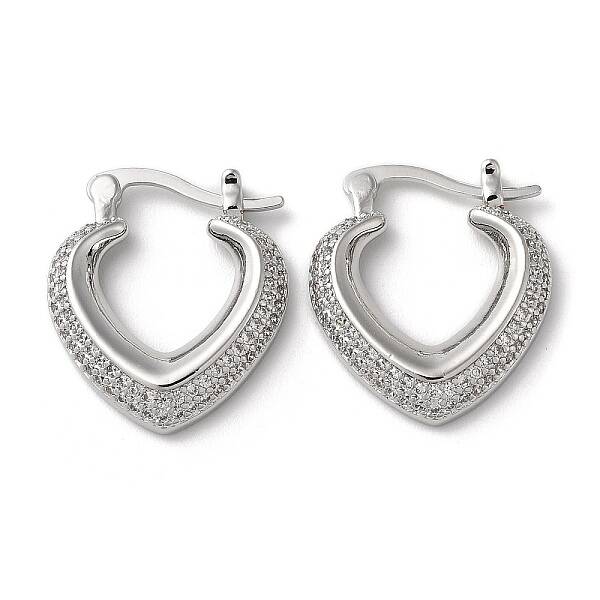 Heart Brass Cubic Zirconia Hoop Earrings