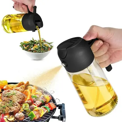 2 in 1 Oil Dispenser Bottle, 1 Count 16oz Oil Dispenser, Olive Oil Sprayer, Oil Sprayer for Cooking, Kitchen, Salad, Barbecue...