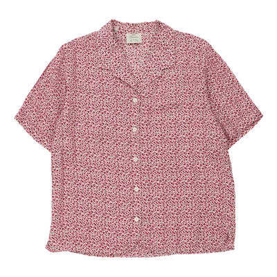 Benetton Floral Short Sleeve Shirt - Large Red Viscose | Size: large