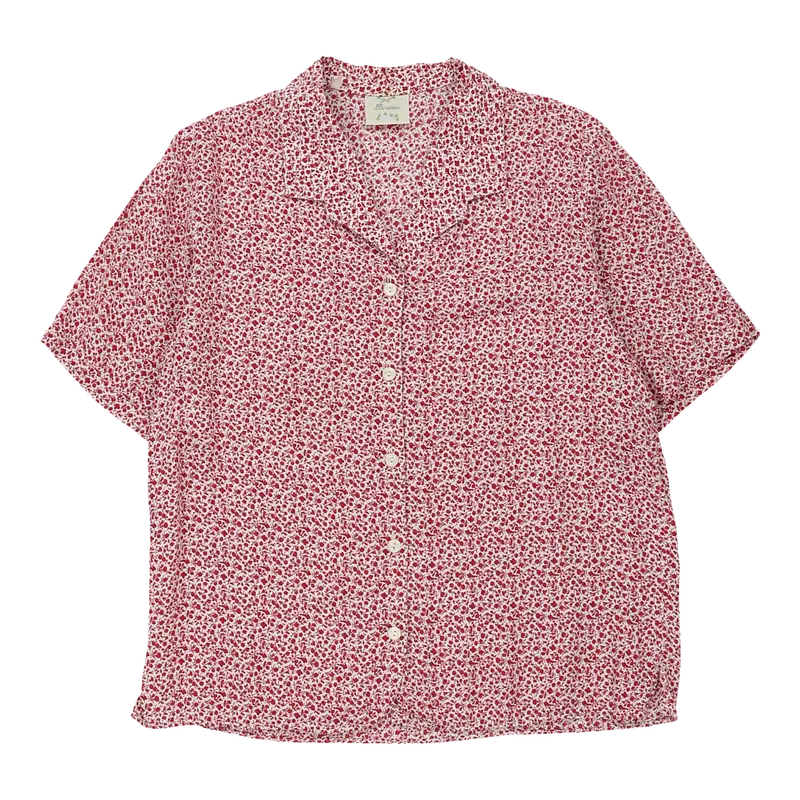 Benetton Floral Short Sleeve Shirt - Large Red Viscose | Size: large