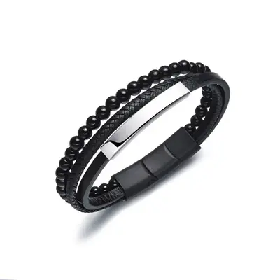 Diverse Modern Triple Leather Bracelet with Beads B1G00203