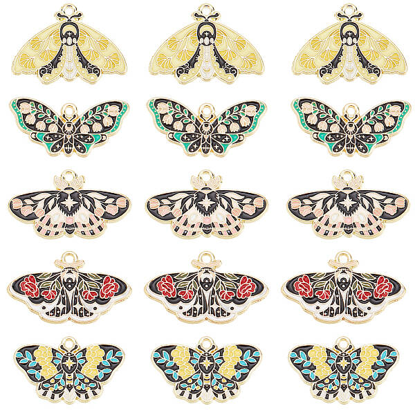 20Pcs 5 Styles Alloy Enamel Pendants