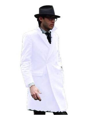 Double Breasted - Three Quarter Coat - Cashmere And Wool Topcoat + Style# Manhattan White