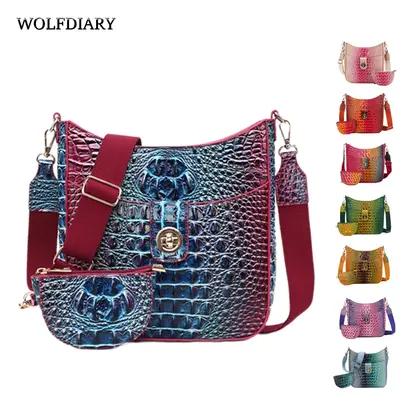 Elegant women's crossbody bag, stylish colorful crocodile print crossbody bag, wide strap detachable two-piece women's bag, s...
