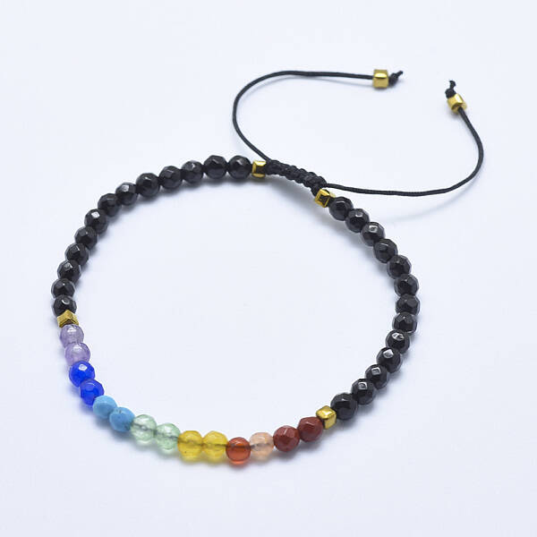 Natural Black Tourmaline Braided Bead Bracelets