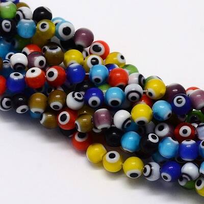 Handmade Evil Eye Lampwork Round Bead Strands