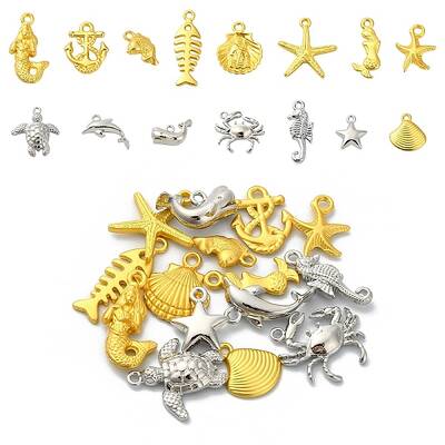 15Pcs 15 Styles Ocean Theme Alloy Pendants