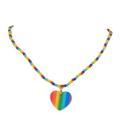 Rainbow Heart Plastic Stripe Pendant Necklaces