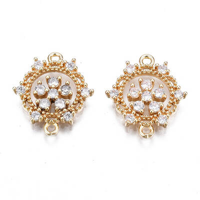 Brass Micro Pave Clear Cubic Zirconia Links Connectors