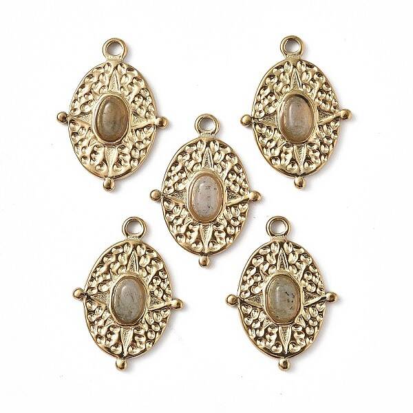 PVD Vacuum Plating 201 Stainless Steel Natural Labradorite Pendants