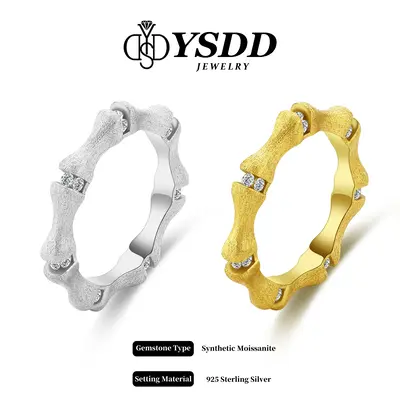 【#359 Bamboo Band】Vintage Rigato Effect Bamboo Motif 3.15CT Synthetic Moissanite Rings in 925 Sterling Silver 3.22g