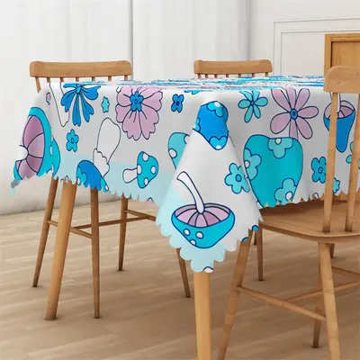 Dreamy Blue Color Mushroom Rectangle Tablecloth - Aperturee