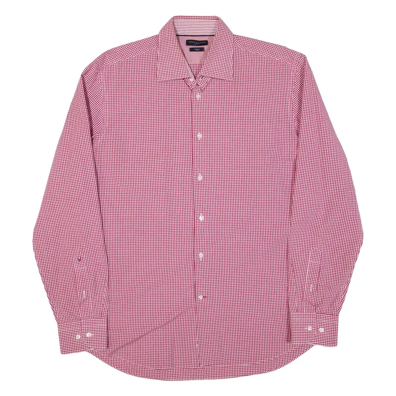 TOMMY HILFIGER Fitted Mens Shirt Red Check Long Sleeve L