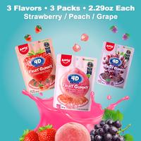 AMOS 4D Fruit Gummies - New Lemon Burst 240g Big Pack Juicy Peach Strawberry & Grape Flavor 3 Mix Chewy Sweet Bonbon Fruit Sn...
