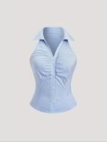 Women's Striped Button Front Shirt, Casual Sleeveless Collar Top for Summer, Ladies Clothes for Daily Wear, Button Up Shirt