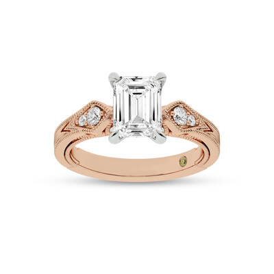 Vesta Vintage Inspired Emerald Cut Lab Grown Diamond Engagement Ring | 14K Rose Gold 2 3/4 CT. TW.