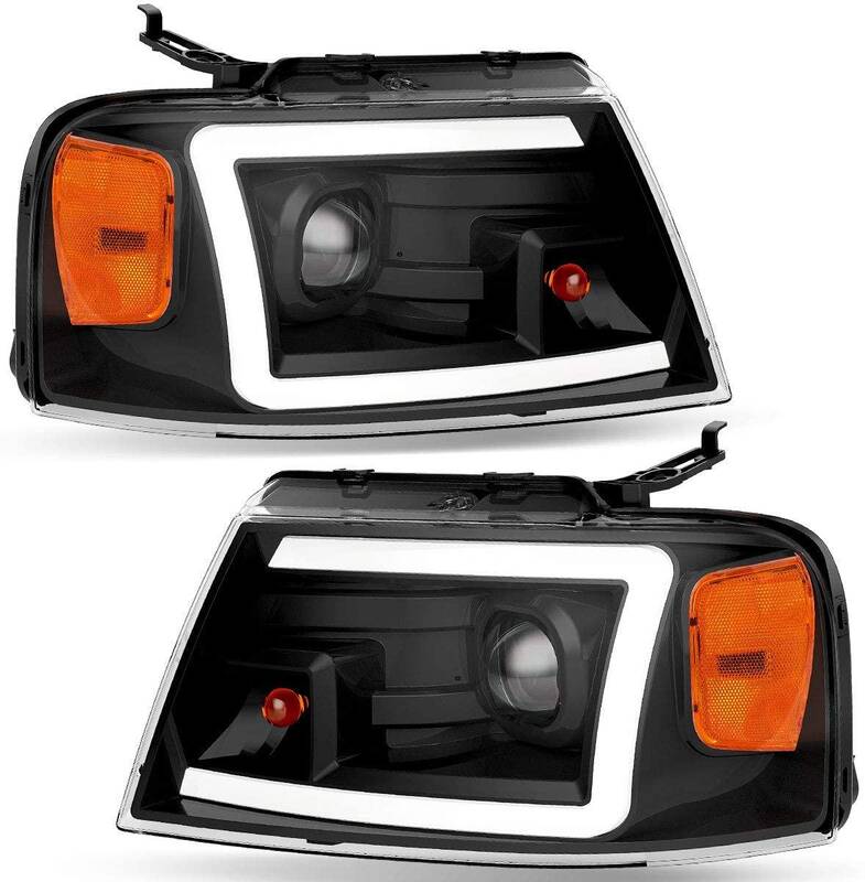 YITAMOTOR® 2004-2008 Ford F150 Pickup Dual Projector Headlights w/LED Tube DRL Headlamps Clear Spotlight Lens