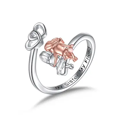 Sterling Silver Two-tone Sisters Open Ring