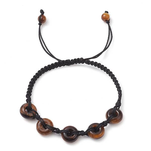 Natural Tiger Eye Rondelle Braided Bead Bracelets