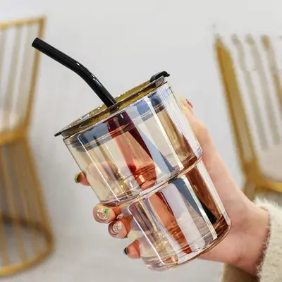 Creative Portable Bamboo Cup With Lid Straw Glass | style: 12 Style