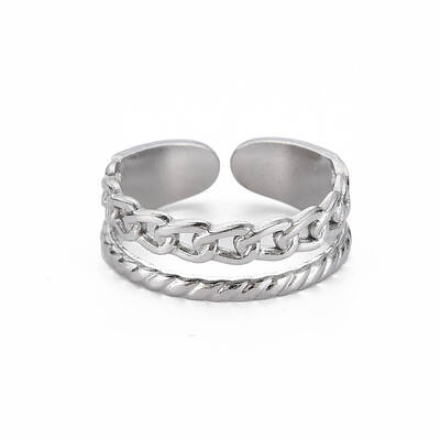 Non-Tarnish 304 Stainless Steel Curb Chain Shape Cuff Ring