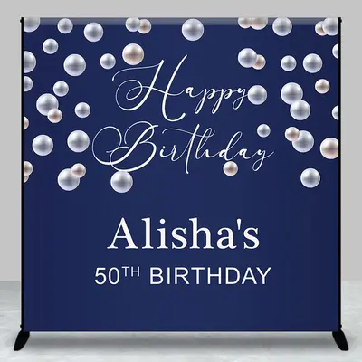 Pearl Dark Blue Birthday Party Backdrop For Lady