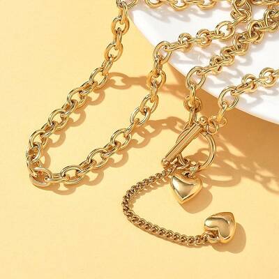 304 Stainless Steel Toggle Heart Y Necklaces for Women