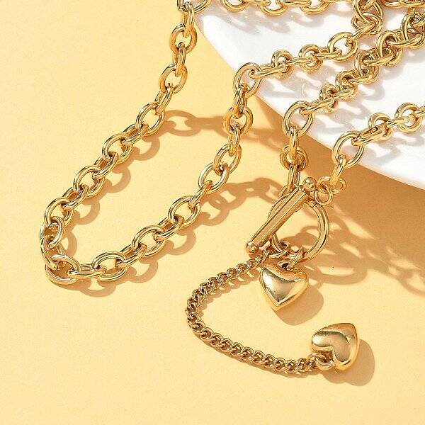 304 Stainless Steel Toggle Heart Y Necklaces for Women