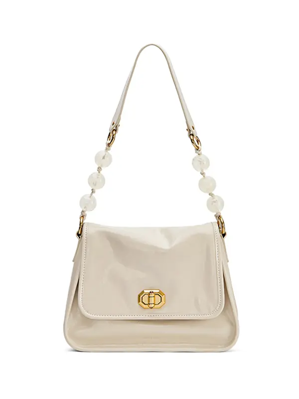 Smting Leather Pearl Chain Ava Flap Bag