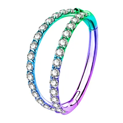 18G CZ Double Hoop Segment Nose Ring - Rainbow / 8mm