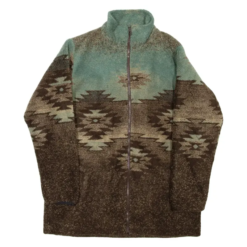 CABELA'S Womens Fleece Jacket Brown Crazy Pattern M