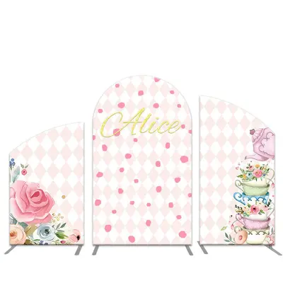 Aperturee Pink Floral Kitchenware Birthday Arch Backdrop Kit | Chiara Arch Backdrop Diy | Custom Chiara Arched Covers | Custo...