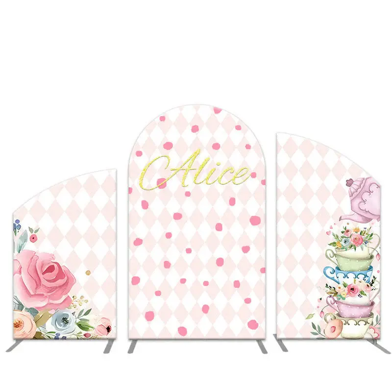 Aperturee Pink Floral Kitchenware Birthday Arch Backdrop Kit | Chiara Arch Backdrop Diy | Custom Chiara Arched Covers | Custo...