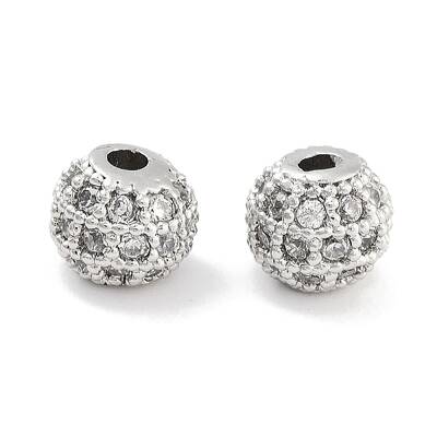Brass Micro Pave Clear Cubic Zirconia Beads