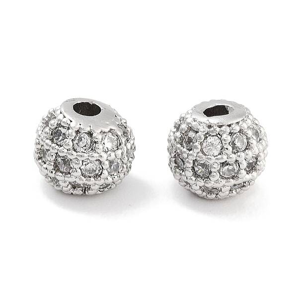 Brass Micro Pave Clear Cubic Zirconia Beads