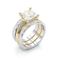 Jzora 3ct Two Tone Ring Set for Women,Exquisite Wedding Anniversary Ring,2-Piece Ring for Mother's Day Gift