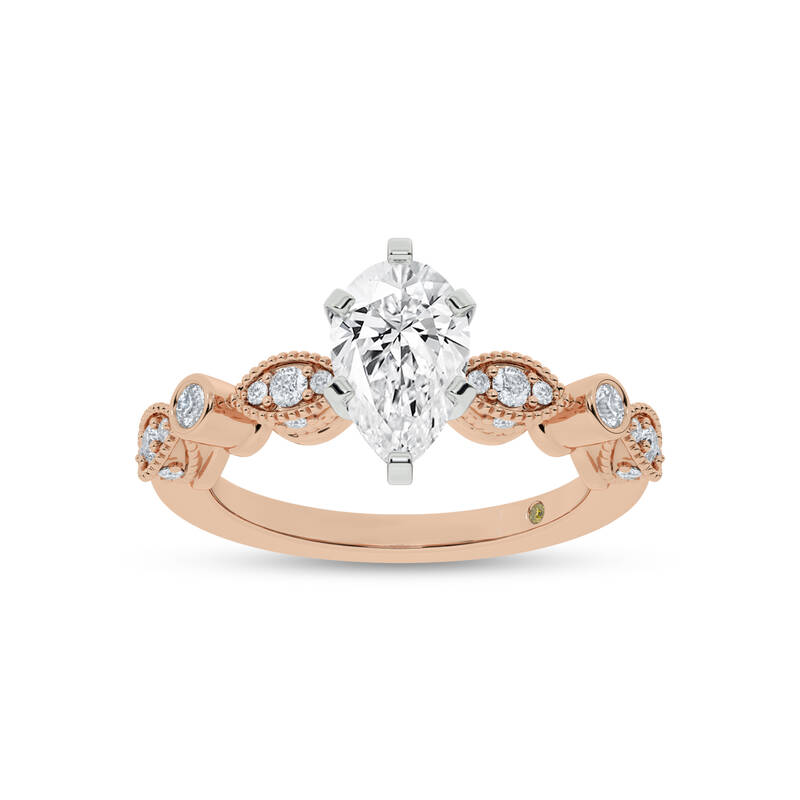 Arcan Vintage Inspired Bezel and Pavé Set Pear Shape Lab Diamond Engagement Ring | 18K Rose Gold 4 3/8 CT. TW.