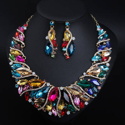 Alloy Rhinestone Pendant Necklaces & Teardrop Stud Dangle Earring Sets for Women