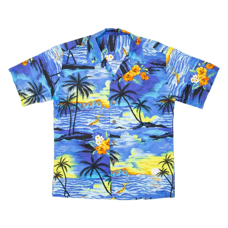 Mens Hawaiian Shirt Blue Crazy Pattern M