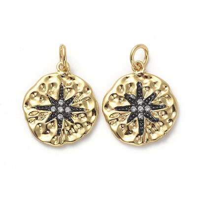 Brass Micro Pave Clear Cubic Zirconia Hammered Pendants