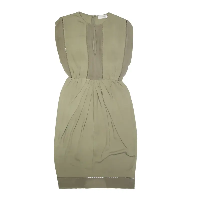 ZIMMERMAN Sheer Shift Dress Green Silk Sleeveless Knee Length Womens UK 12